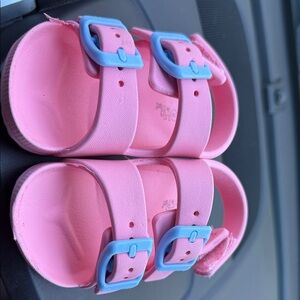 Pink Kids Sandals with Blue Buckles
